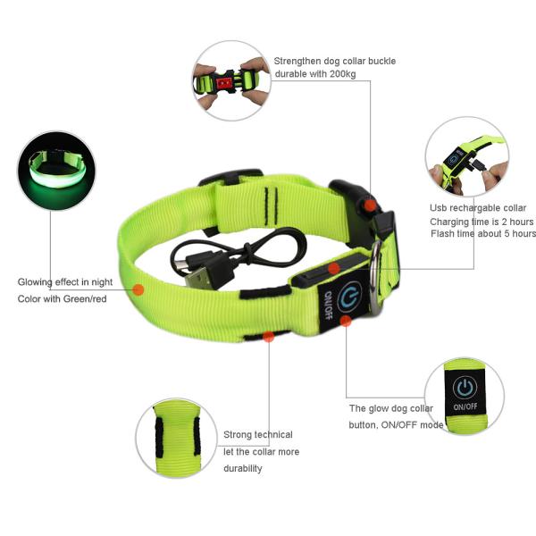 2019 New Pet Product household Nylon Led USB Rechargeable Pet Dog Glowing Collars