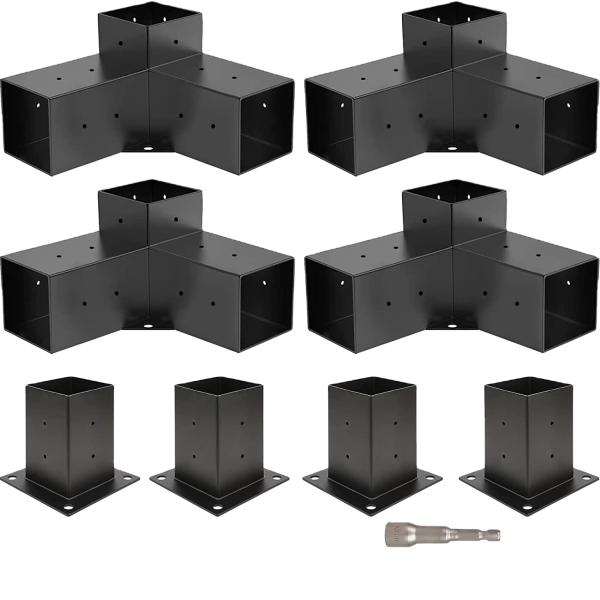 Wood Construction Black Electrophoretic Paint Spraying Metal Hardware Kit Pergola Extension Frame Corner Brackets