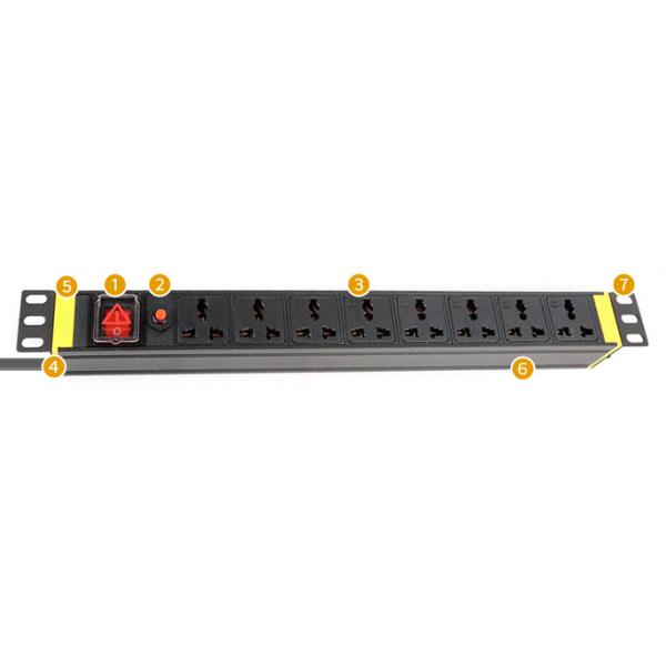 1U 8 way Cabinet PDU with Switch and Overload protection 250V, 10A Universal