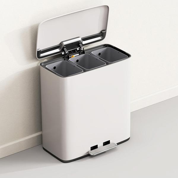 Suave fechar 2 Compartimento lixeira Escritório Pedal retângulo reciclar Lixeira De aço inoxidável Para sala de estar