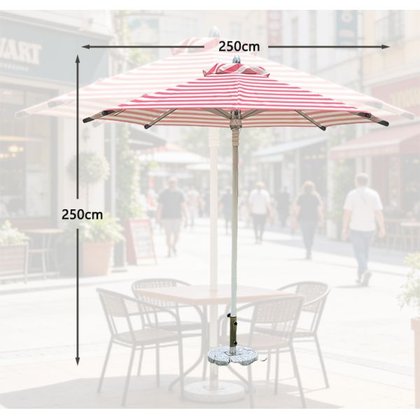 8FT Pulley Lift Garden Umbrella Pink White Stripe Aluminum Pole for Resort Patio Commercial Outdoor Use