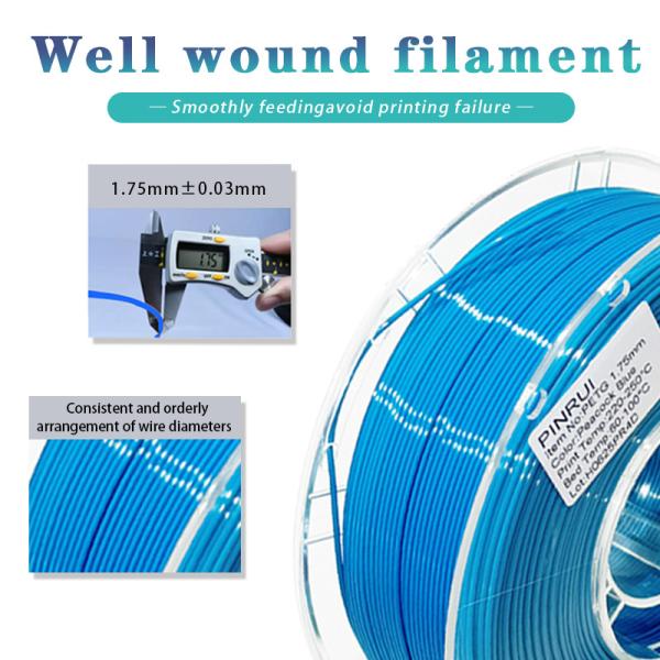 High Precision PETG 3D Printer Filament with ±0.03mm Tolerance and 200℃-240℃ Print Temperature in 12+ Colors