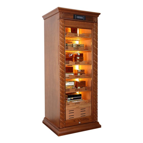 Dual Door Solid Wood Frame Cabinet Cigar Cooler Humidifier With LED Lighting