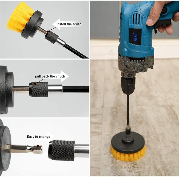4 Pack Wheel Supplies Kit Fit Tire  Detailing Drill Brush Set