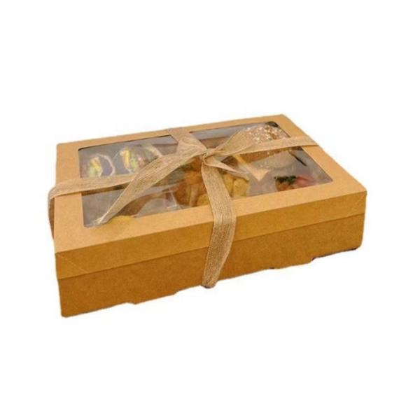 Bolsa de venta al por mayor Big Furit Snack Sandwich Postre Almuerzo Caja de playa de papel Kraft Camping Caja de picnic con ventana de PET