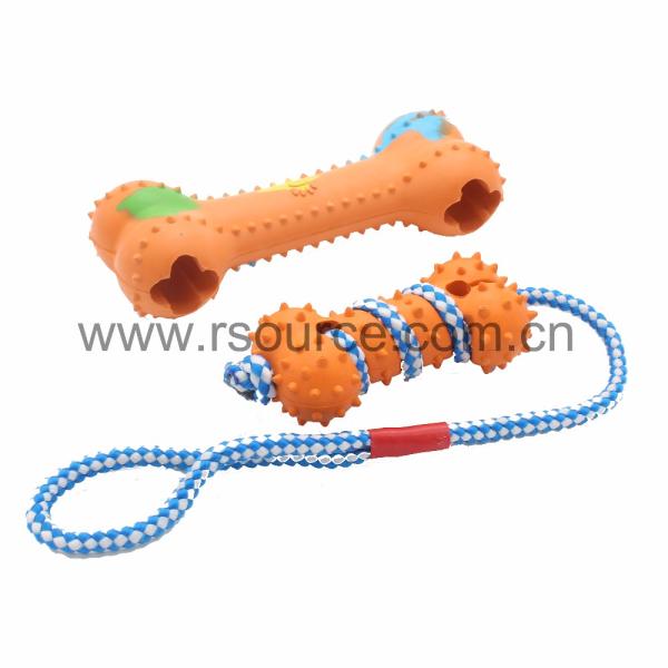 Rubber Dog Teeth Cleaning Bones Toys For Dogs Who Chew Hard With Cotton Rope