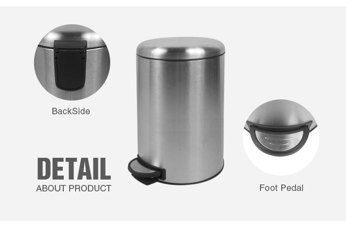 Stainless Steel Trash Can With Foot Pedal Soft Close Lid Home Houseware