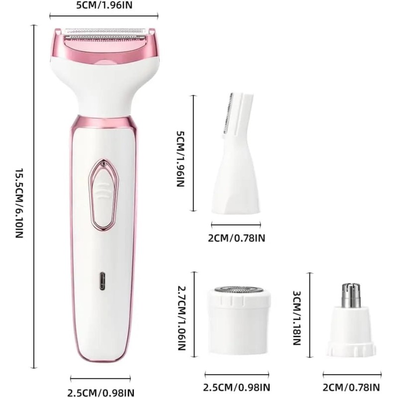 4-in-1 Rechargeable Rotating Disc Electric Razor Women Painless Grooming Kit-Portable Plastic Household Travel Use English