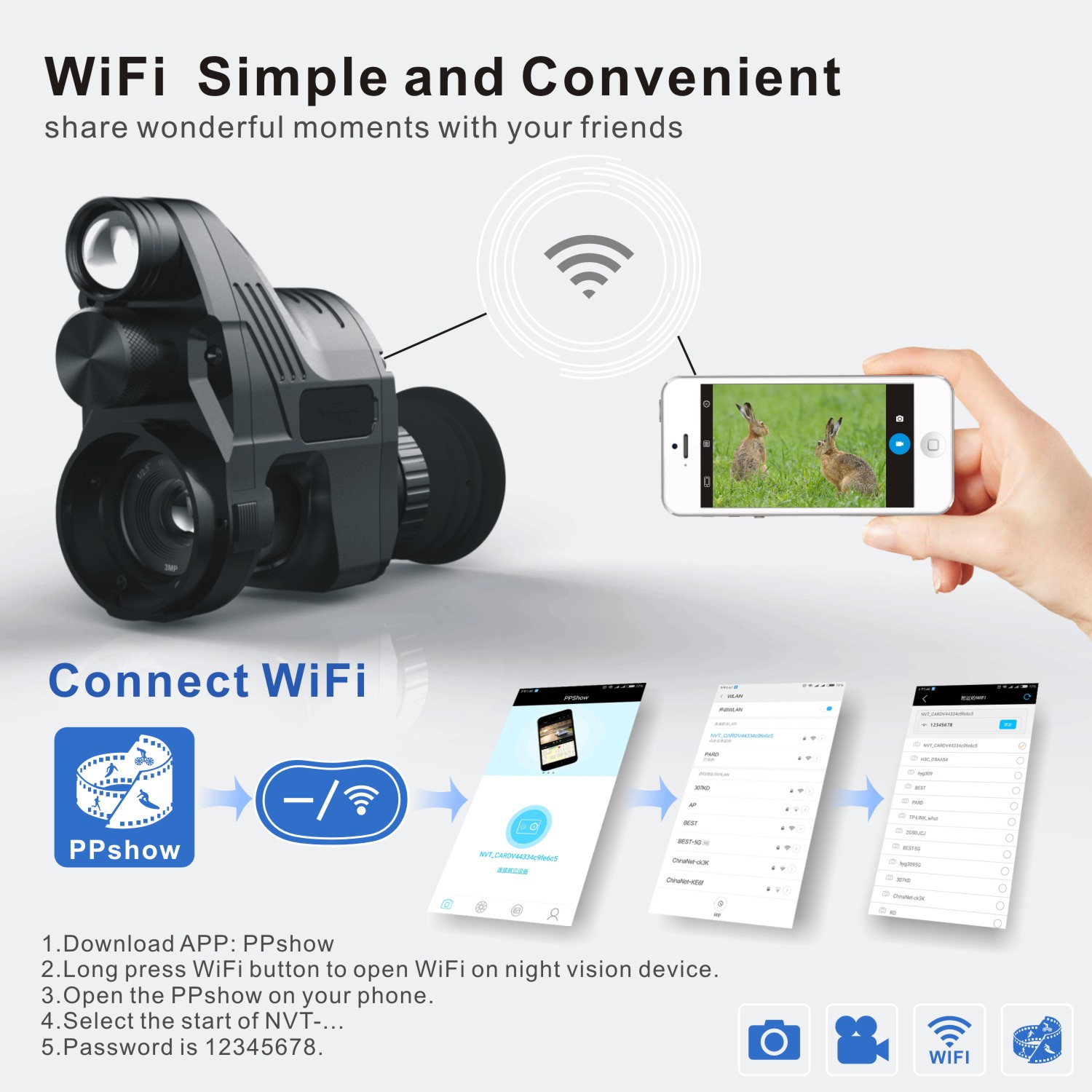Инфракрасн Monocular 200m ночного видения ROHS WiFi Handheld для звероловства
