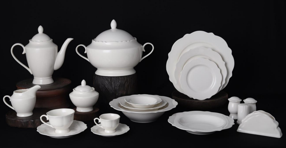 new bone china - Embossed dinning set  white glaze for daily used ceramics
