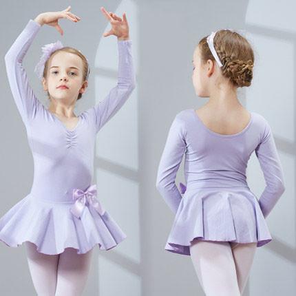 Children's Long sleeve cotton butterfly knot aesthetic style dance costumes  ballet dance leotard dress