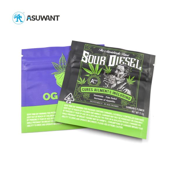 3.5g Weed Bags Smell Proof Thc Edible Mylar Bag Gravure Printing / Digital Printing