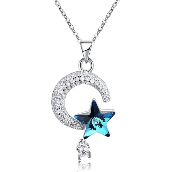 18.1in 4.2g Sun And Moon Crystal Necklace Thanksgiving Day 14k 925 Silver Necklace
