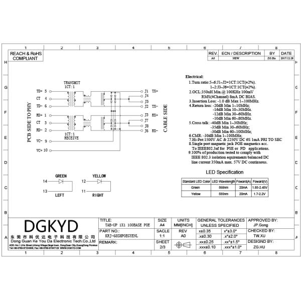 PoE RJ45 Ethernet Connector side entry tab up 100Mb rj45 modular jack customized