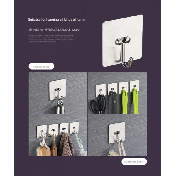 Smooth Edge Strong Bearing Capacity Stainless Steel Adhesive Hooks for Bathroom, Kitchen and Living Room