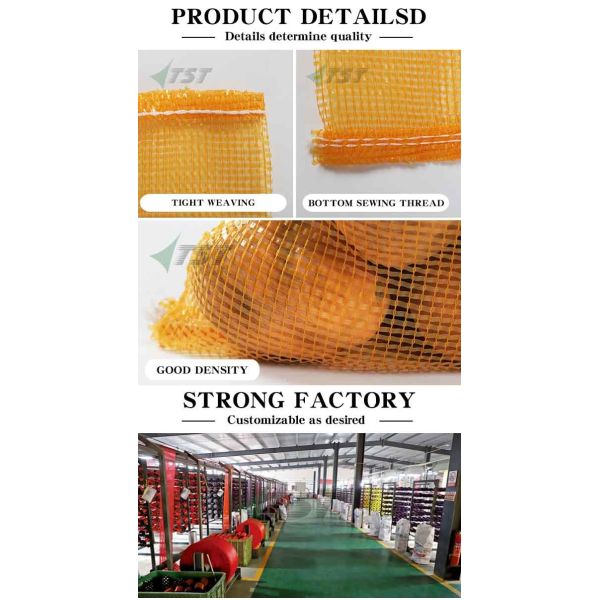 Yellow Circular Tubular Mesh Bag For Potato Polypropylene Leno Bags