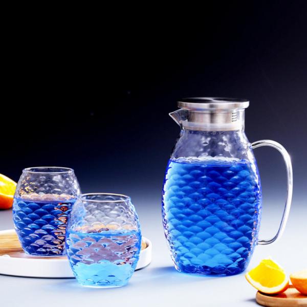 High Borosilicate Glass Pitcher , Drip Free Large Capacity Glass Water Carafe