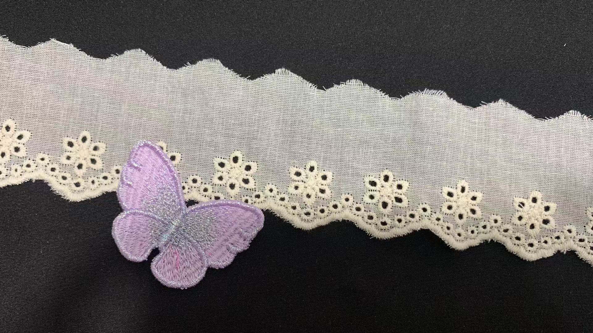 Cotton Eyelet Lace Trim with Small Cluster Floral Embroidery Scalloped Wavy Edge Soft Breathable for Dress Skirt Garment Trimming