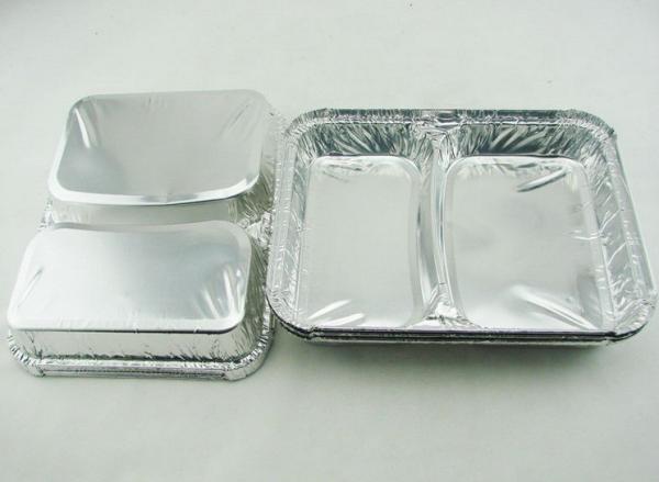 Recyclable Aluminium Foil Containers Two Divisions For Takeaway Food 0.07mm