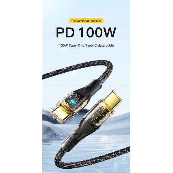 Tipo C a C Cable de carga USB transparente 480Mbps 60W Cable telefónico de 100W