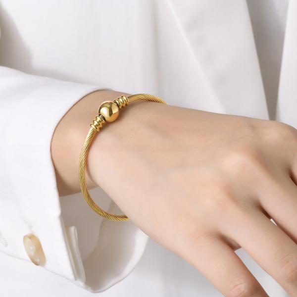 Brazalete de oro para adulto de acero inoxidable con incrustaciones de engaste en canal