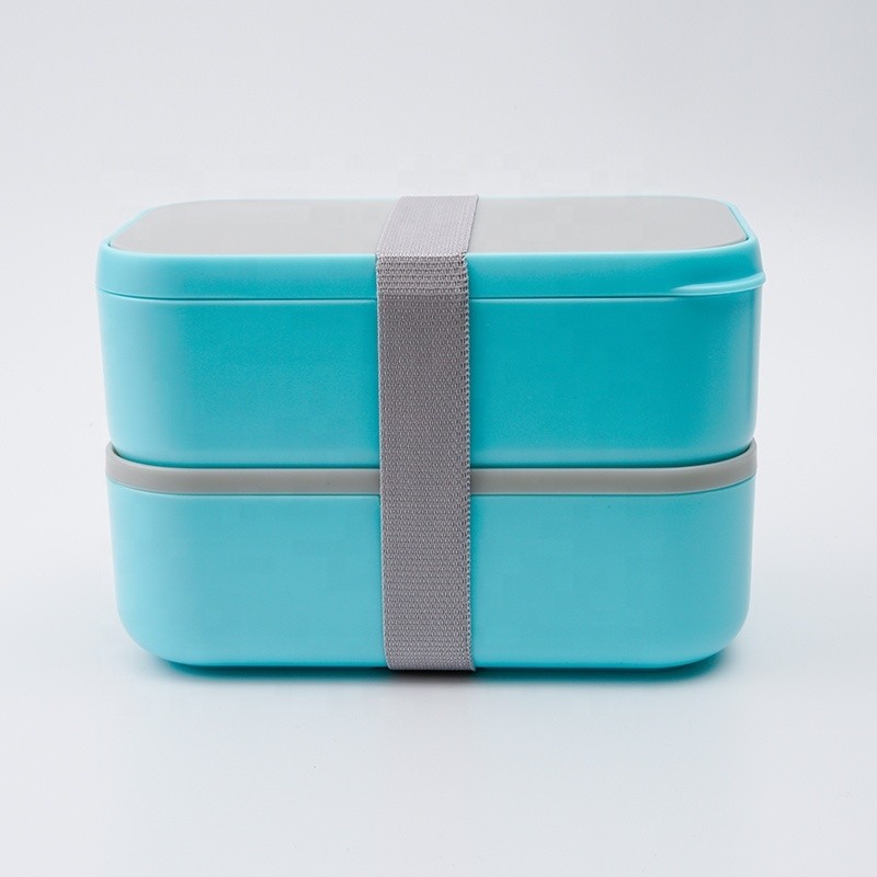 Large Capacity Custom Printed Eco-friendly Double-Layer Lunch Box with PP Lid and Cutlery Set 2000ml