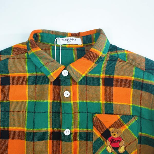 Design Plaid Long Sleeve Children's Casual Shirts Loose Fit with Button and Embroidery