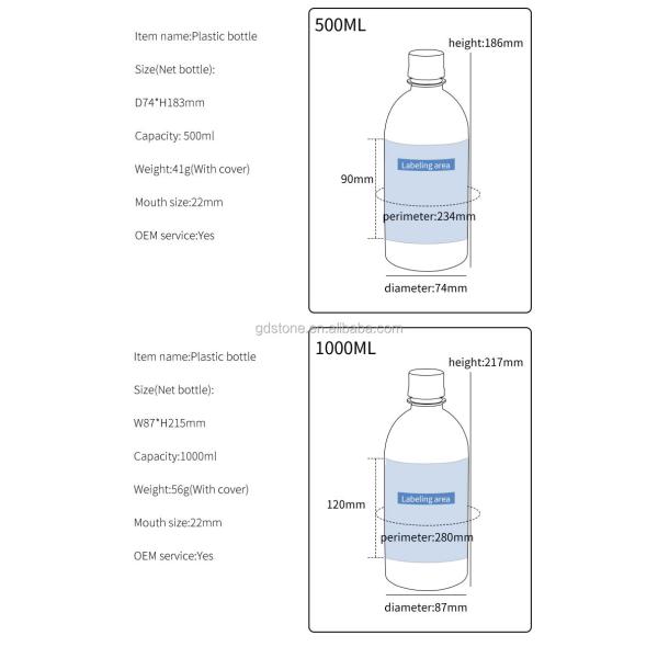Shrink Sleeve 1000ml 500ml PET Screw Top Plastic Bottle 38g 51g