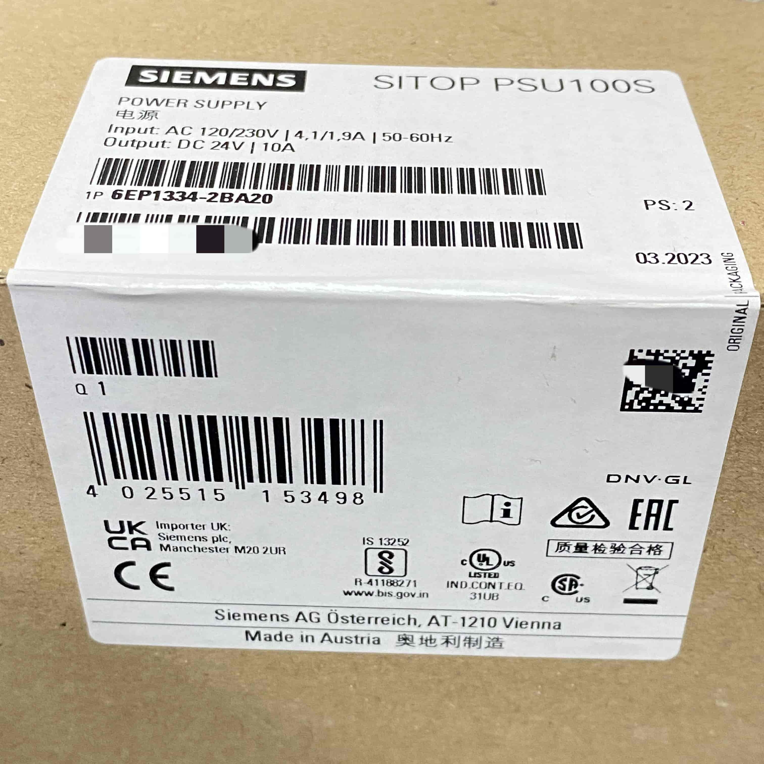 New & SITOP PSU100S 6EP13342BA20 24V / 10A Stabilized Power Supply 6EP1334-2BA20