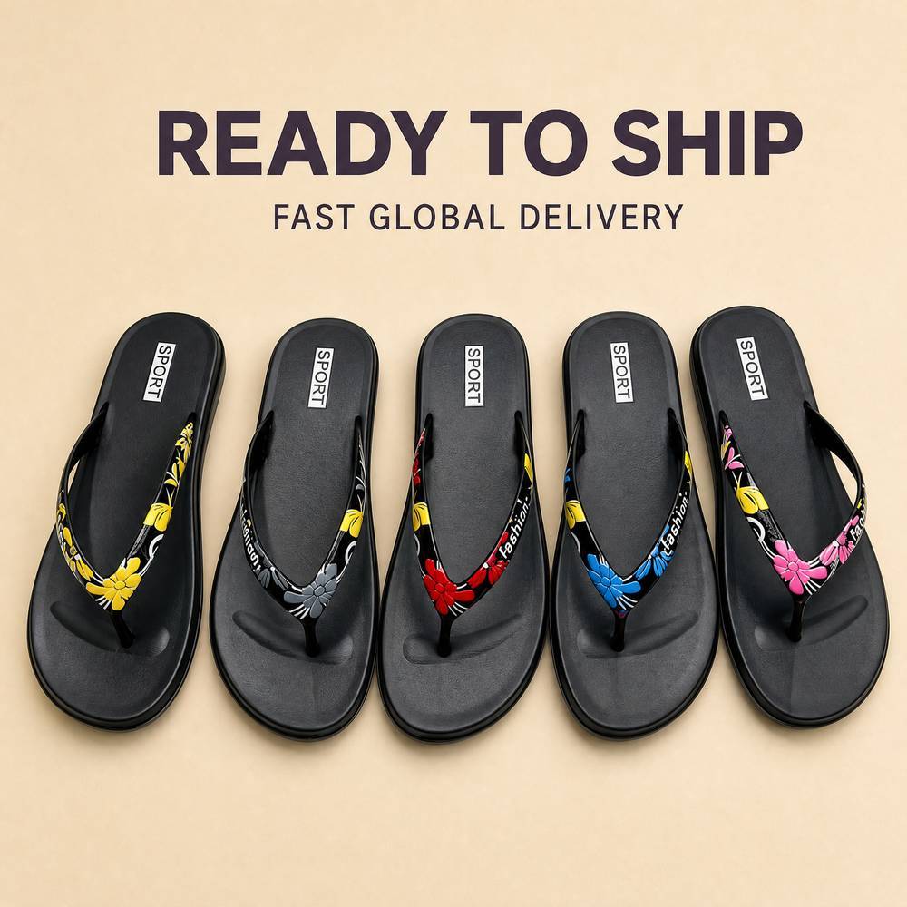 Honeycomb Outsole Flip Flops with Flower Print Strap | Source Factory Supply