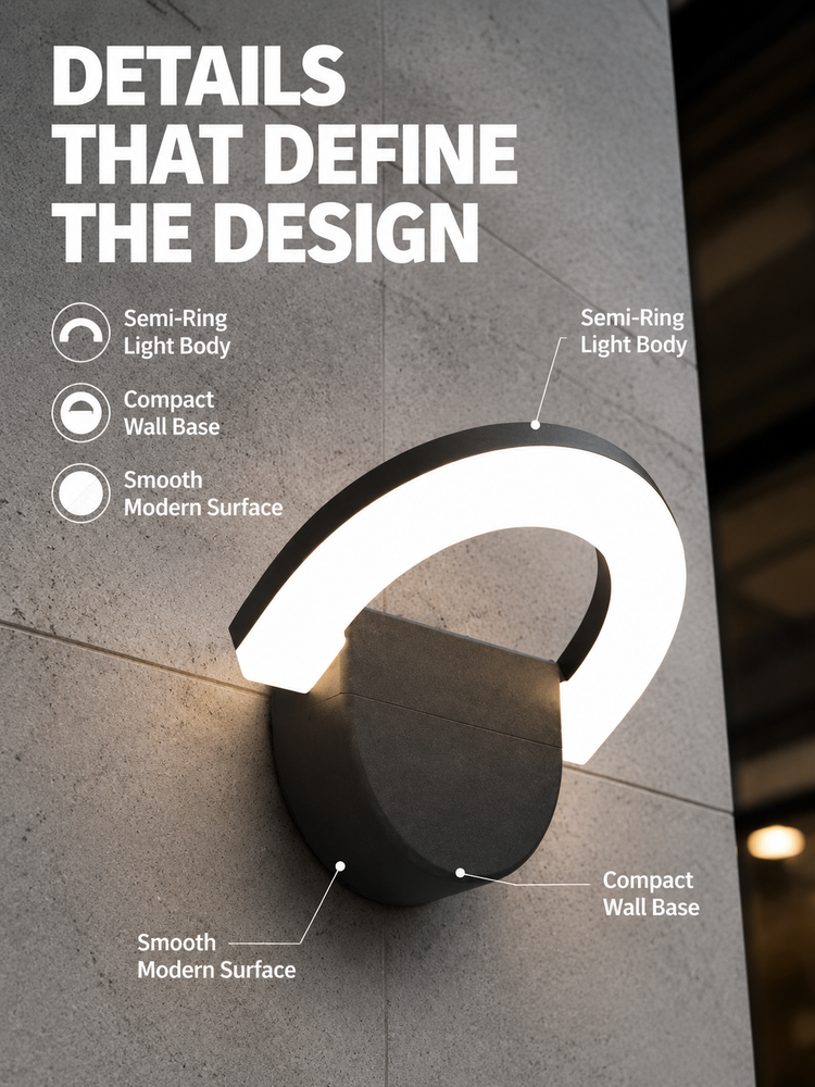 Architectural Curved Modern Exterior Wall Lights Corrosion Resistant Outdoor Wall Sconce