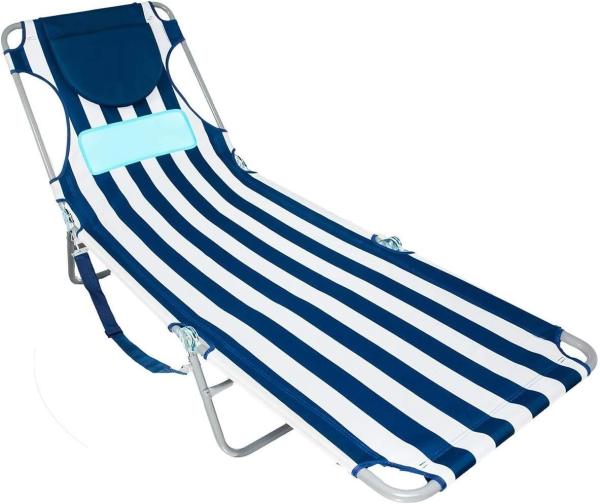 Folding Outdoor Chaise Lounge Chair, 5-Position Adjustable Beach, Sunbathing, Patio, Pool, Lawn, Lay Flat Portable