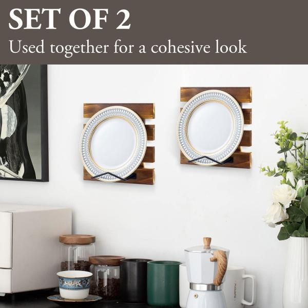Custom size Rustic Burnt Solid Wood and Black Metal Wire Wall Mounted Plate Display Rack