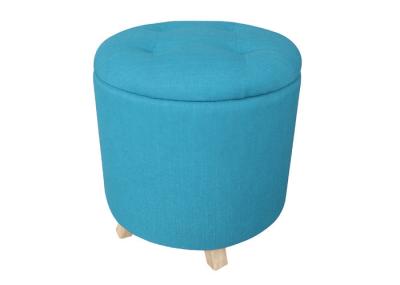 Turquoise Storage Foot Stool Splayed Timber Legs Ottoman Footstool With Storage