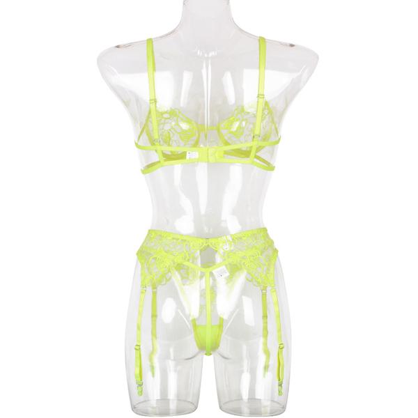 Lace Mesh Sexy Mature Lingerie S-L bodysuit lingerie Erotic Breathable 3 Piece Bra Set