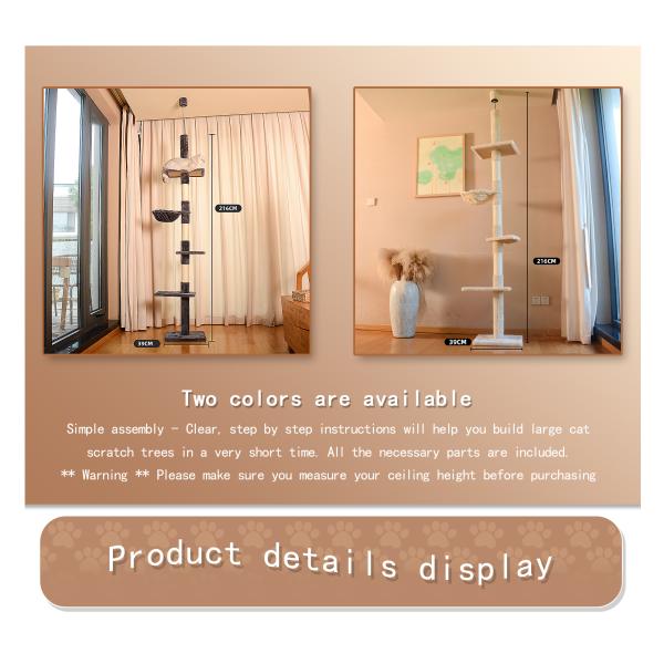 ODM Design Cat Furniture Beige Chipboard Climbing Tree with Sisal Column and Plush Hammock