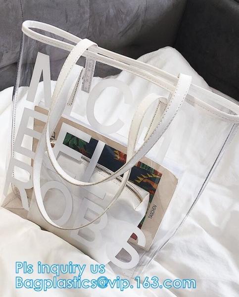 Handbag Organizer Shoulder Bag, beauty PVC beach tote bag, Beach Shoulder Bag with Small Cosmetic bag, make up eco iride