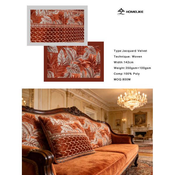 100% Polyester Luxury Tropical Leaf Jacquard Velvet For Sofa