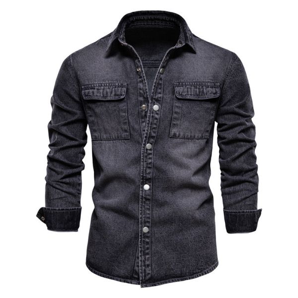 High Quality Distressed Men's Denim Jacket New Vintage Style Long Sleeve Coat with Button Decoration Wholesale Available Jacket