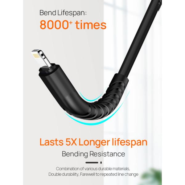 MFI Certified Non Toxic PVC Iphone Fast Charger Cable Sync Data
