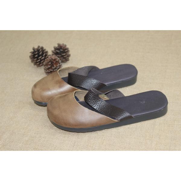 Cow Grain Leather Closed Toe Slippers Slip On Sandals Genuine Leather Shoes