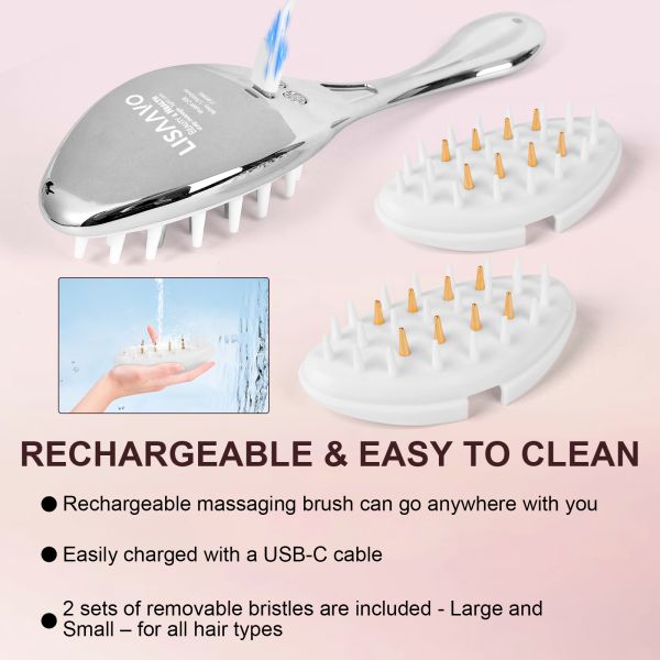 1.8W LED Light Therapy Electric Massage Hair Brush with EMS Microcurrent and Removable Comb