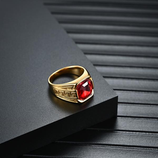 316 316L Stainless Steel Gold Plated Ring Jewelry For Men With Ruby Crystal Stone