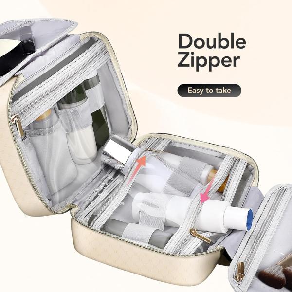 Water-resistant Creamy White Toiletry Hanging Makeup Cosmetic Organizer Travel Bag for Full Sized Toiletries Accessorie