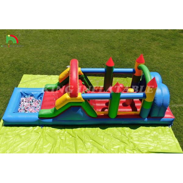 Kids Outdoor Party Inflatable Obstacle Bounce House With Slides , Ball Pit , Climbing , Obstacles , Blower
