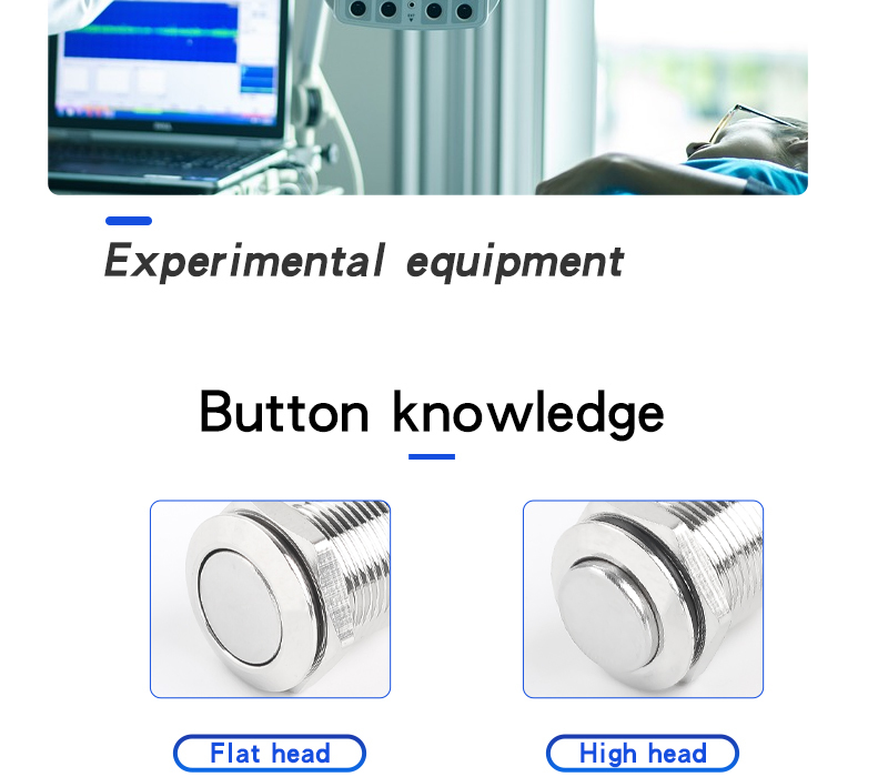 12MM Flat Head High Head Metal Push button Switch with Screw Foot 2Pins Self-Resetting Self-Locking 1NO Non-Illuminated