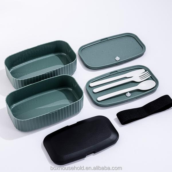 Portable Dual Tier Eco-Friendly Banana Leaf Design BPA-Free Lunch Box with Cutlery Lid