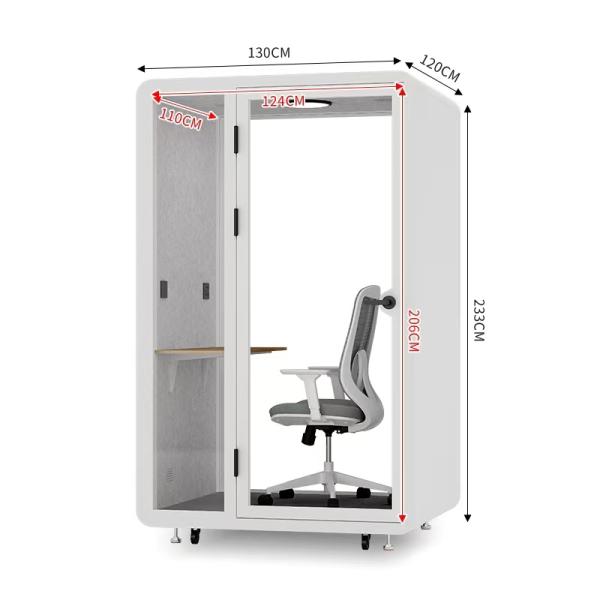 Soundproof Booth with 21.3 - 48.8dB Sound Insulation and Built-in Ventilation System for Office or Meeting Pod