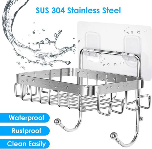 Wall Mounted Square Strong Adhesive Hanging Soap Dish Stainless Steel Soap Basket for Toilet