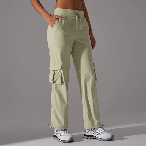 Quick Dry Multi Pocket Outdoor Hiking Pants Lightweight Beige with Drawstring Waist